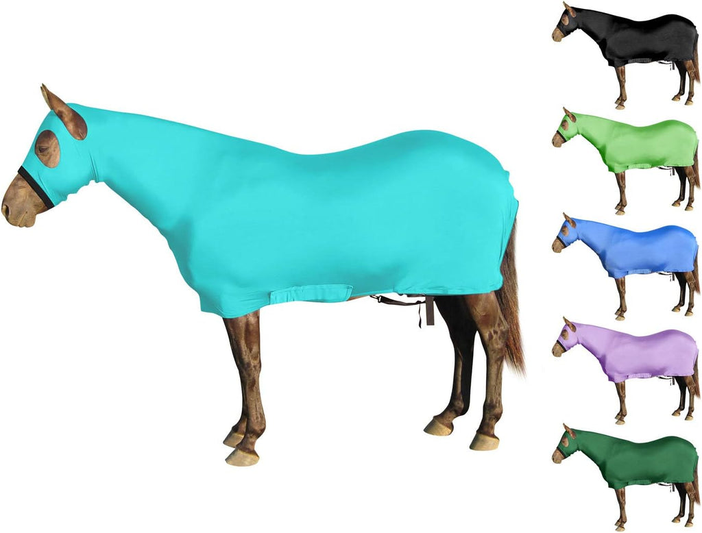 Paris Tack Derby Originals full head and body lycra horse sheet front view on a horse