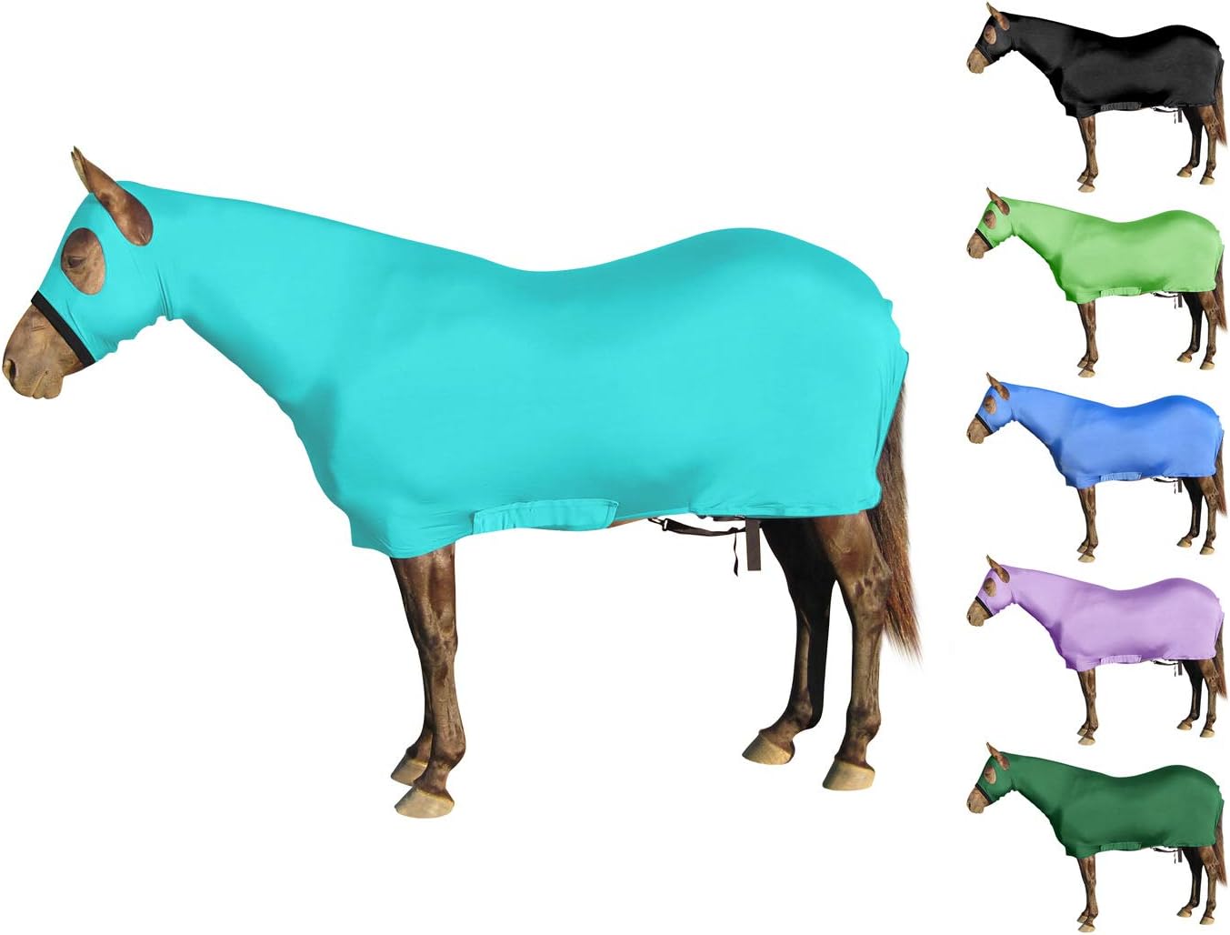 Paris Tack Derby Originals full head and body lycra horse sheet front view on a horse