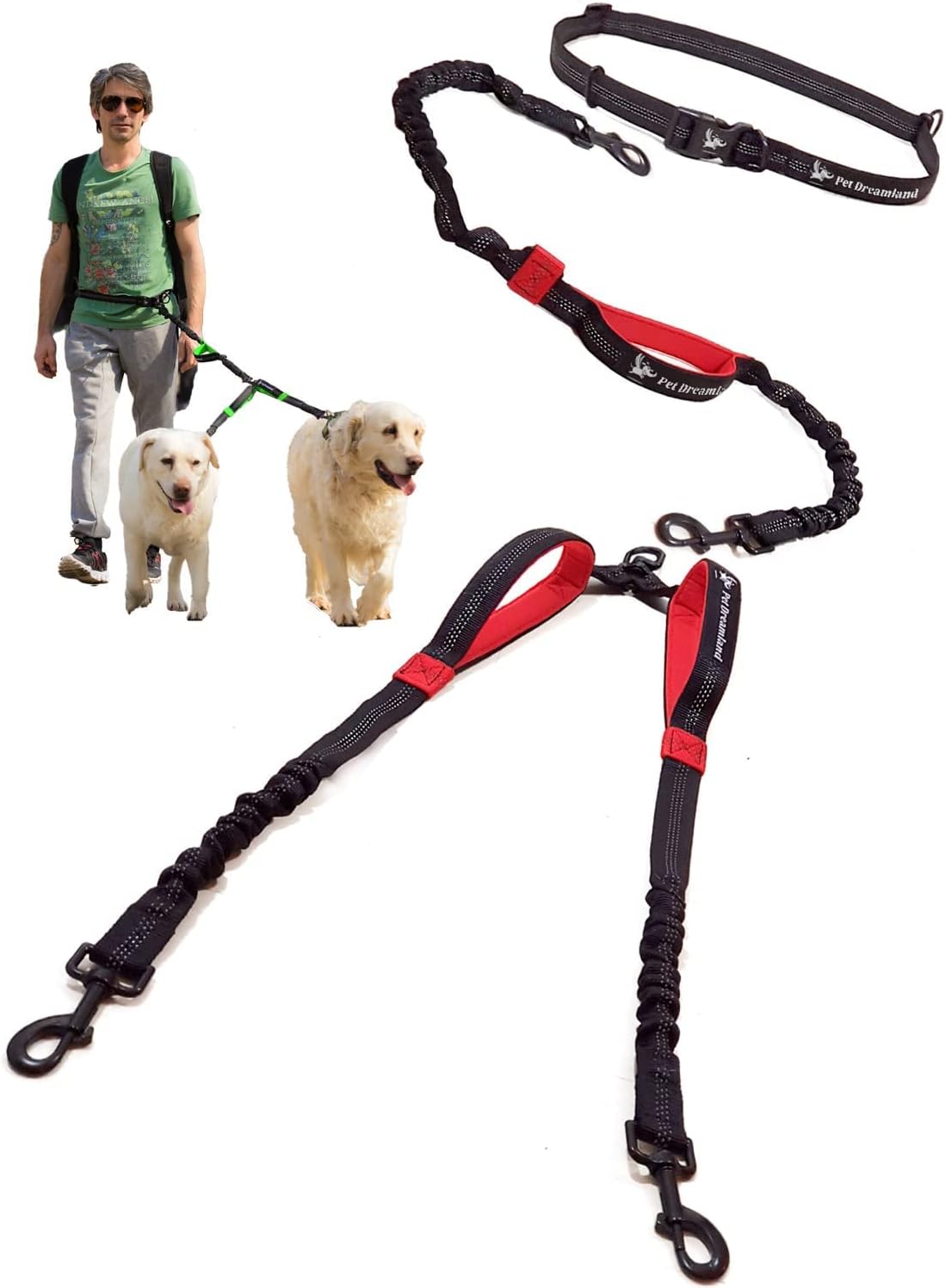 Pet Dreamland Exquisite Hands Free Double Dog Leash for Two Dogs with Tangle-Free Swivel. Premium Quality & Versatile for Running. You Will Absolutely Love This Amazing Waist Leash (Khaki & Orange) - Image 14