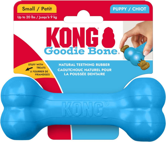 KONG Puppy Goodie Bone blue variant showing patented treat dispensing grippers
