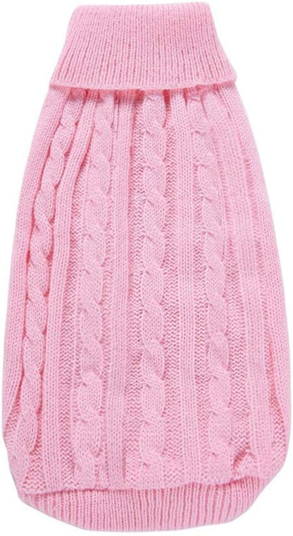Bwealthest classic cable knit cat and dog apparel in a bright pink color option.
