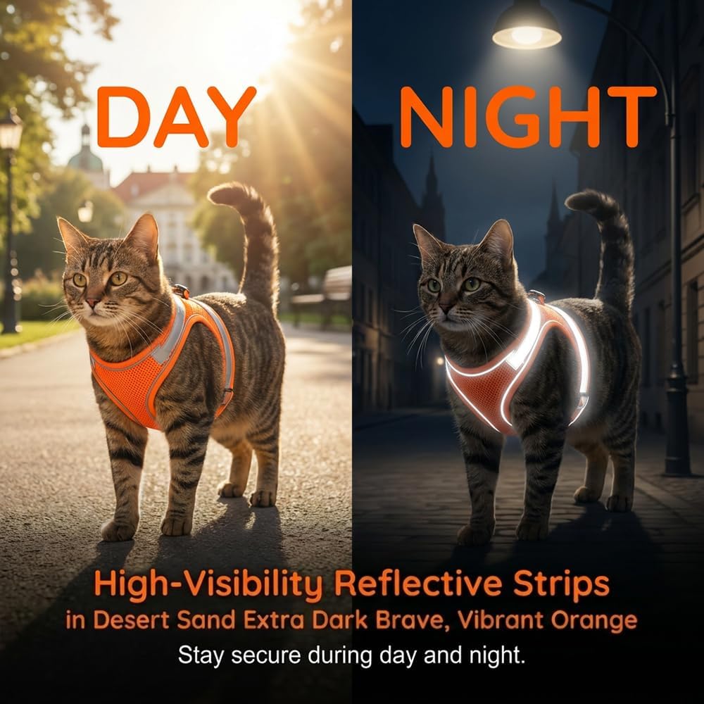 Nitvei adjustable pet walking vest showing reflective safety strips in low light