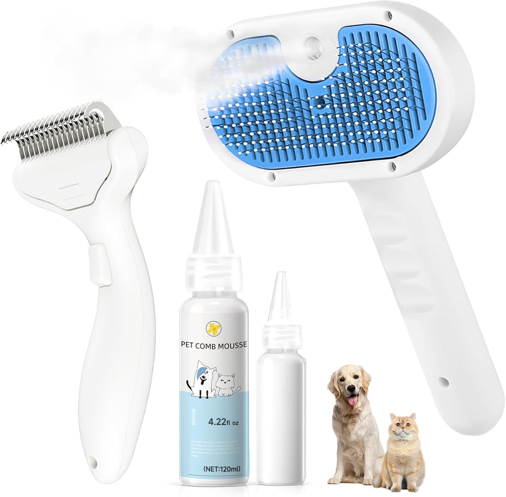 Pet Steam Brush for Dog & Cat - 3-in-1 Steam Grooming Brush for Shedding & Hair Removal - Self Cleaning Spray Comb with Mist for Long Haired Pets, Blue(waterless shampoo not include) - Image 11