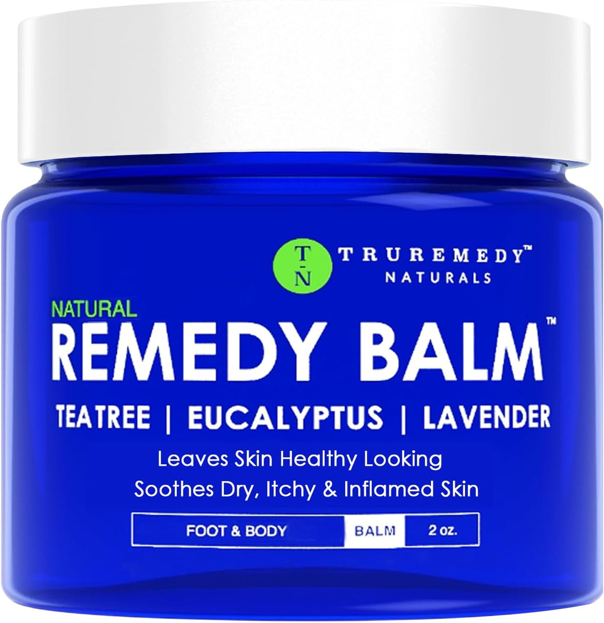 Truremedy Naturals Remedy Balm 2 Ounce front view jar showing tea tree oil formula packaging.