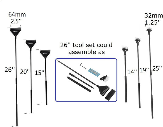 Premium stainless steel scraper blade head showing the wide razor design engineered for scratch free glass cleaning.