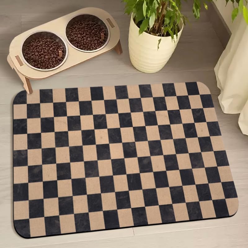 Zoeeya dog food mat front view showcasing waterproof plaid design