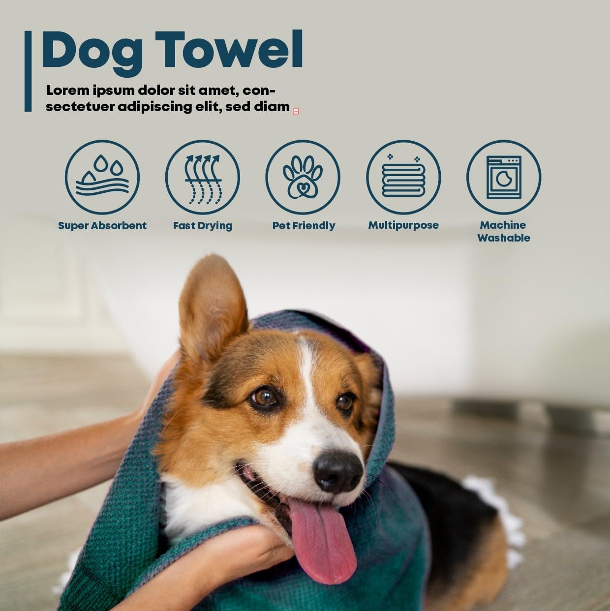 Double extra large absorbent pet bath towel being used to dry a large breed dog after outdoor play.