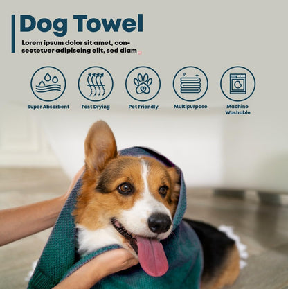 Double extra large absorbent pet bath towel being used to dry a large breed dog after outdoor play.