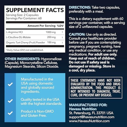 Havasu Nutrition Nitric Oxide Supplement bottle label