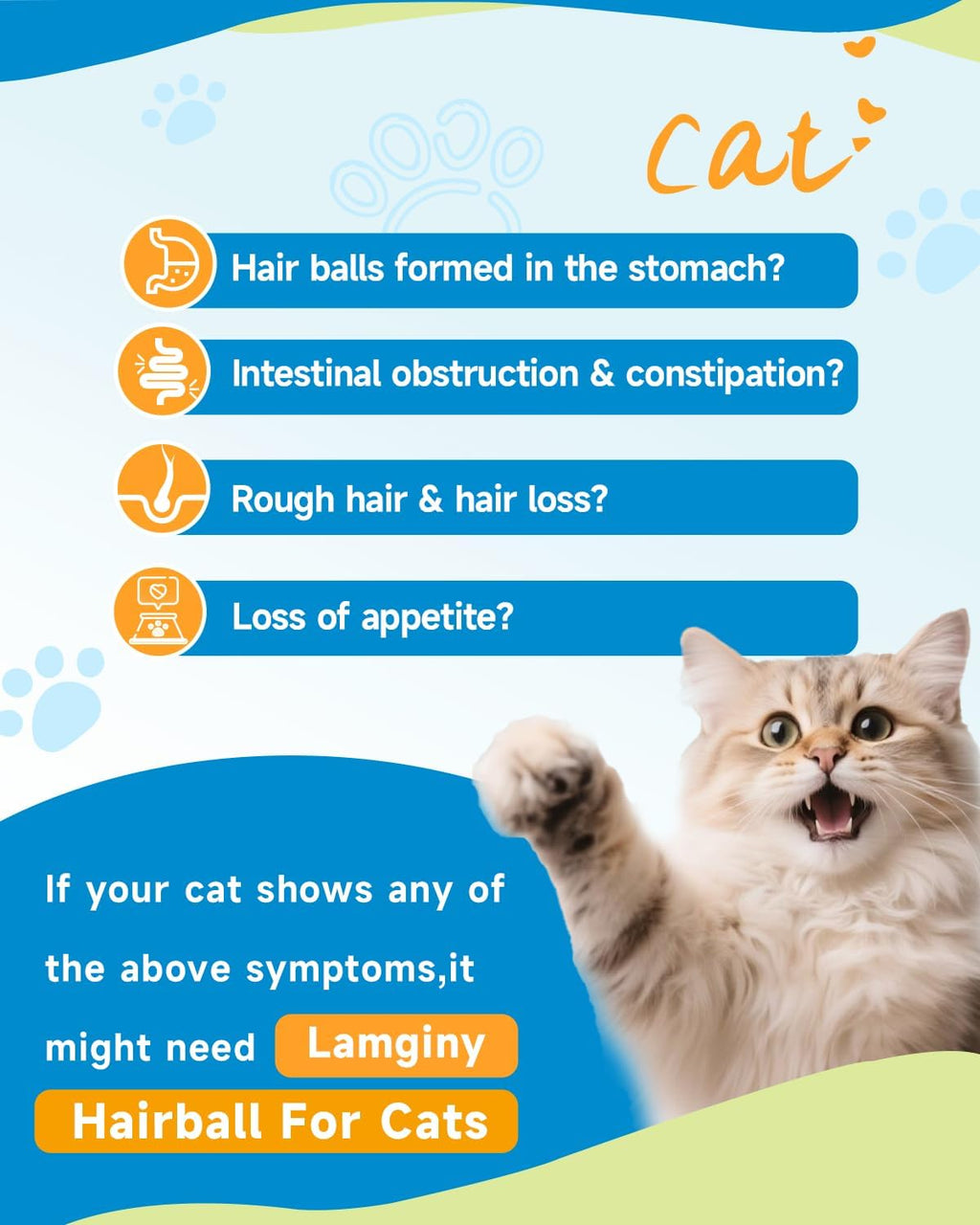 Premium imported cat hairball remedy bottle showing the GMP certified facility seal