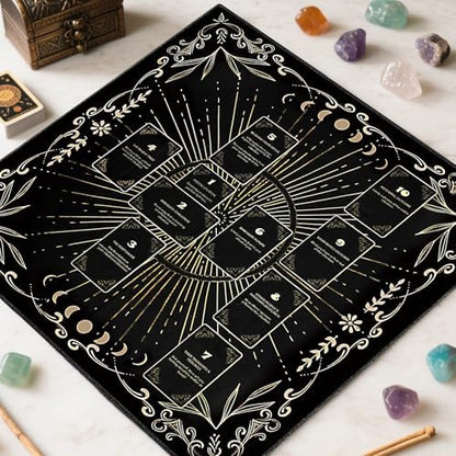 Knana altar cloth displayed with tarot cards for reading