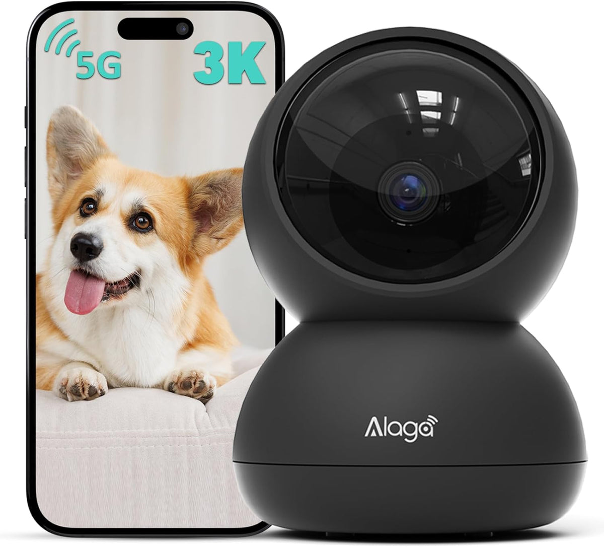 Alaga 3K indoor security camera black front view