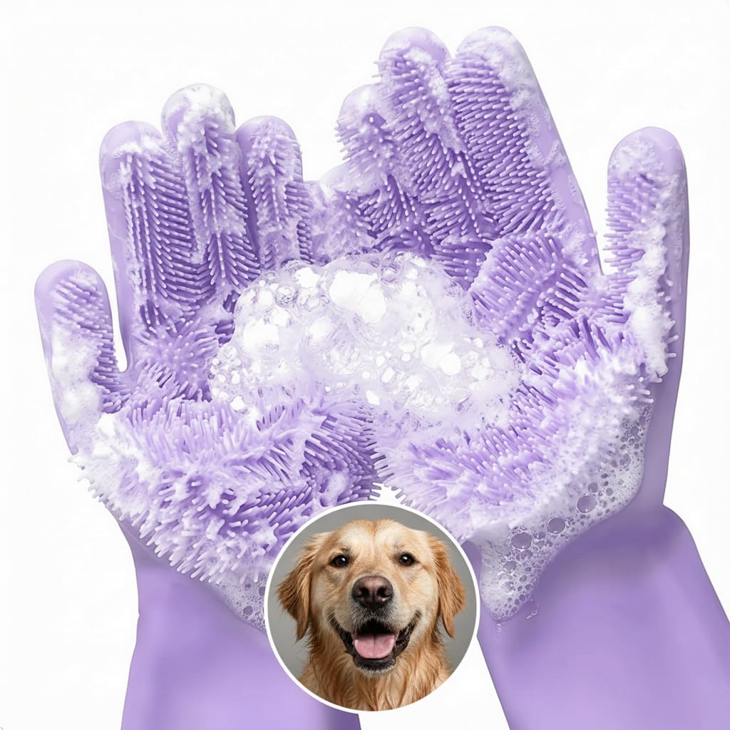 Cat and Dog Shampoo Gloves with 3000 Soft Bristles - 2-in-1 Dog Bath Gloves 11.6", Durable Silicone, Saves Shampoo | Massage, Grooming & Clean Wet or Dry - Made for Every Breed and Coat Style (Blue) - Image 11