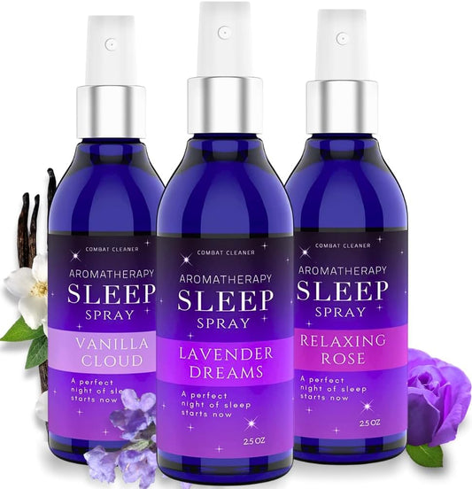 Combat Cleaner Pillow Sleep Spray Mist three pack front view aromatherapy sleep aid.