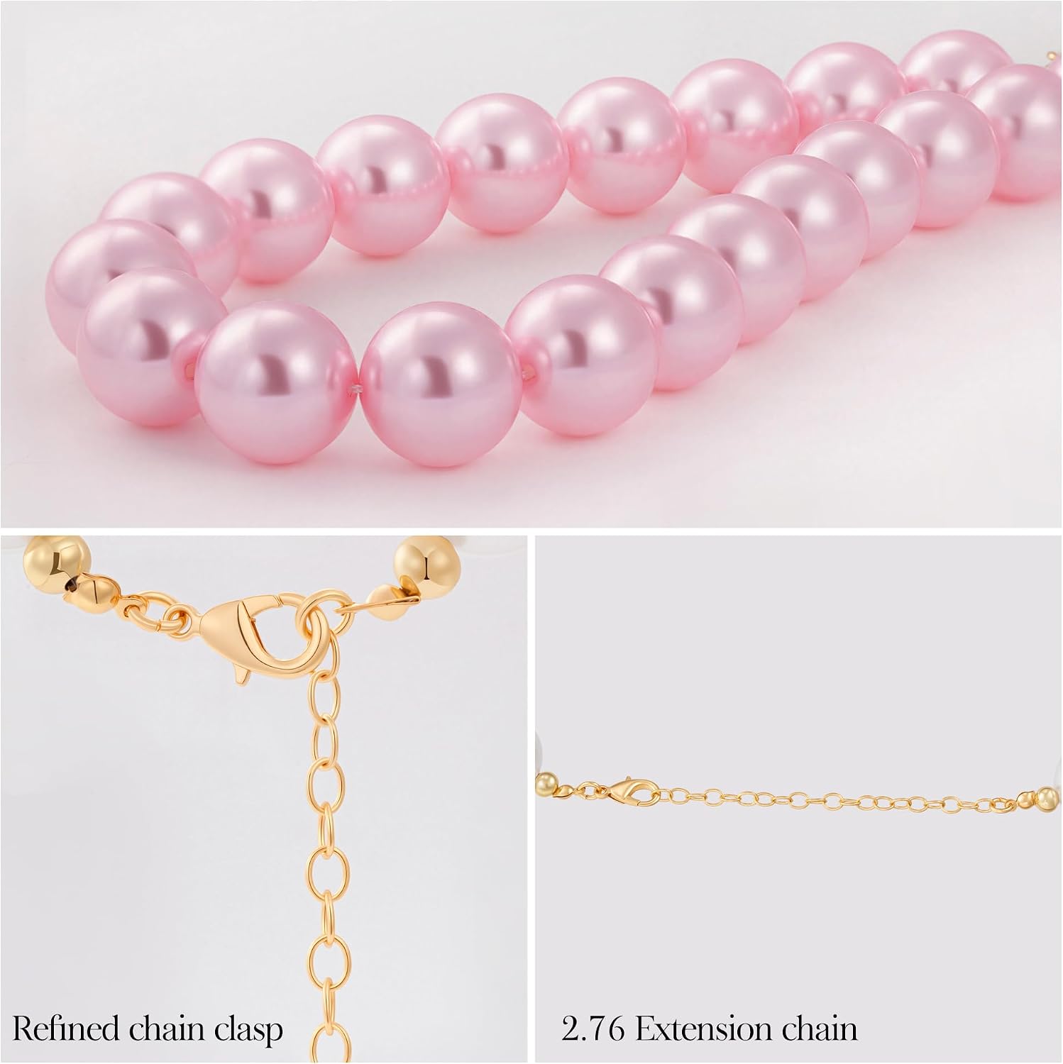 Medium breed dog wearing the large pink pearl collar highlighting the smooth bead texture against pet fur.