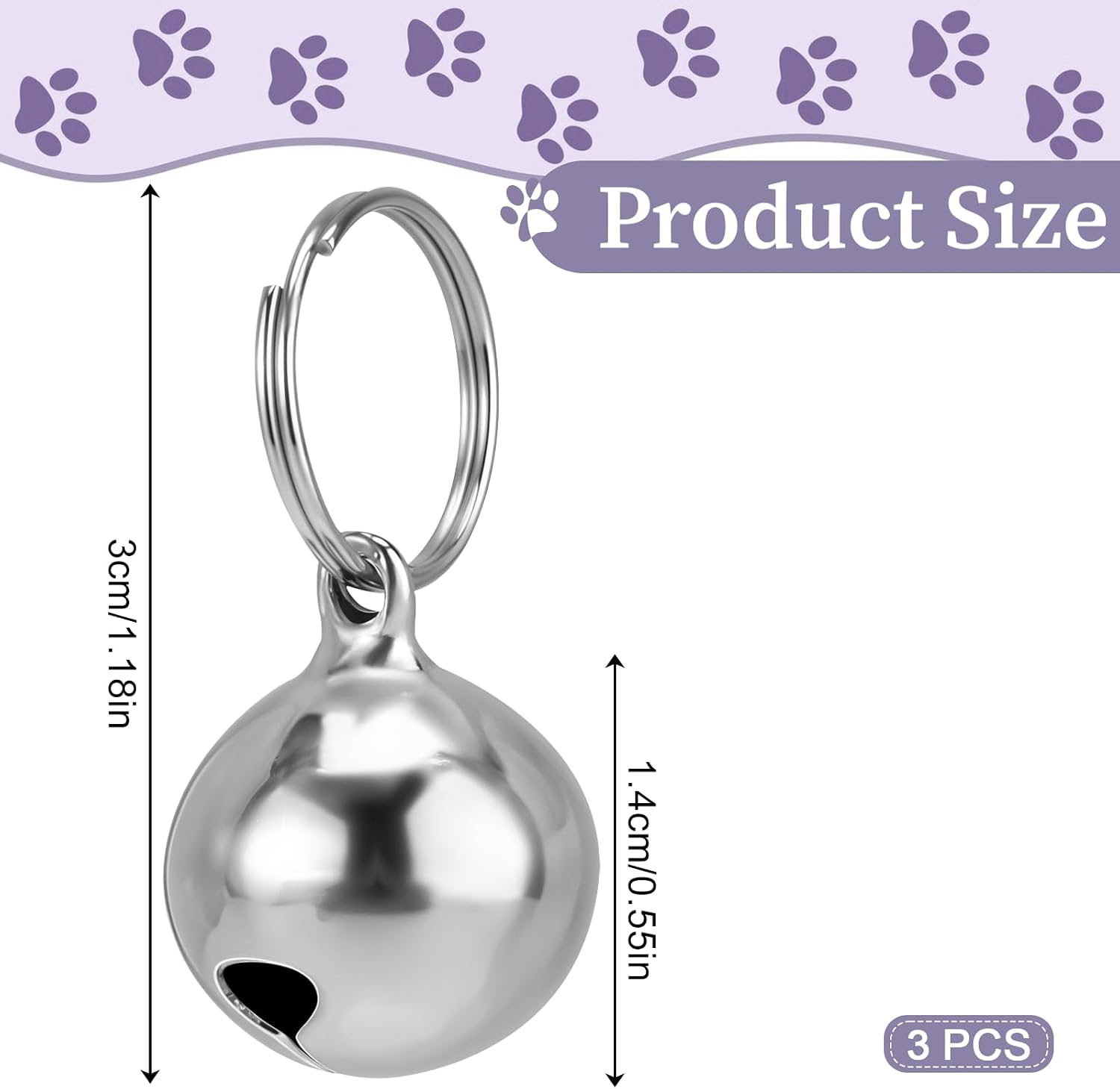 Close up view of the removable pet bell charm attachment ring mechanism