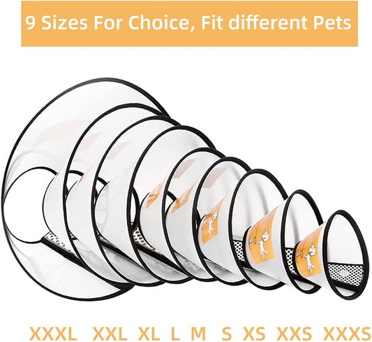Adjustable Elizabethan e-collar with soft cotton flannel trim and secure closure.