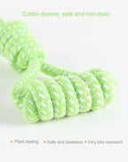 The durable knotted handle of the Sunglow cotton rope toy showcasing the grip for tug-of-war games.