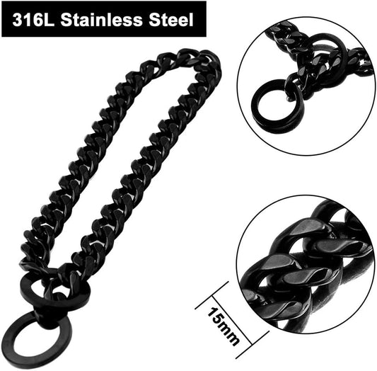 W/W Lifetime Cuban link metal dog collar close up polished rustproof steel links