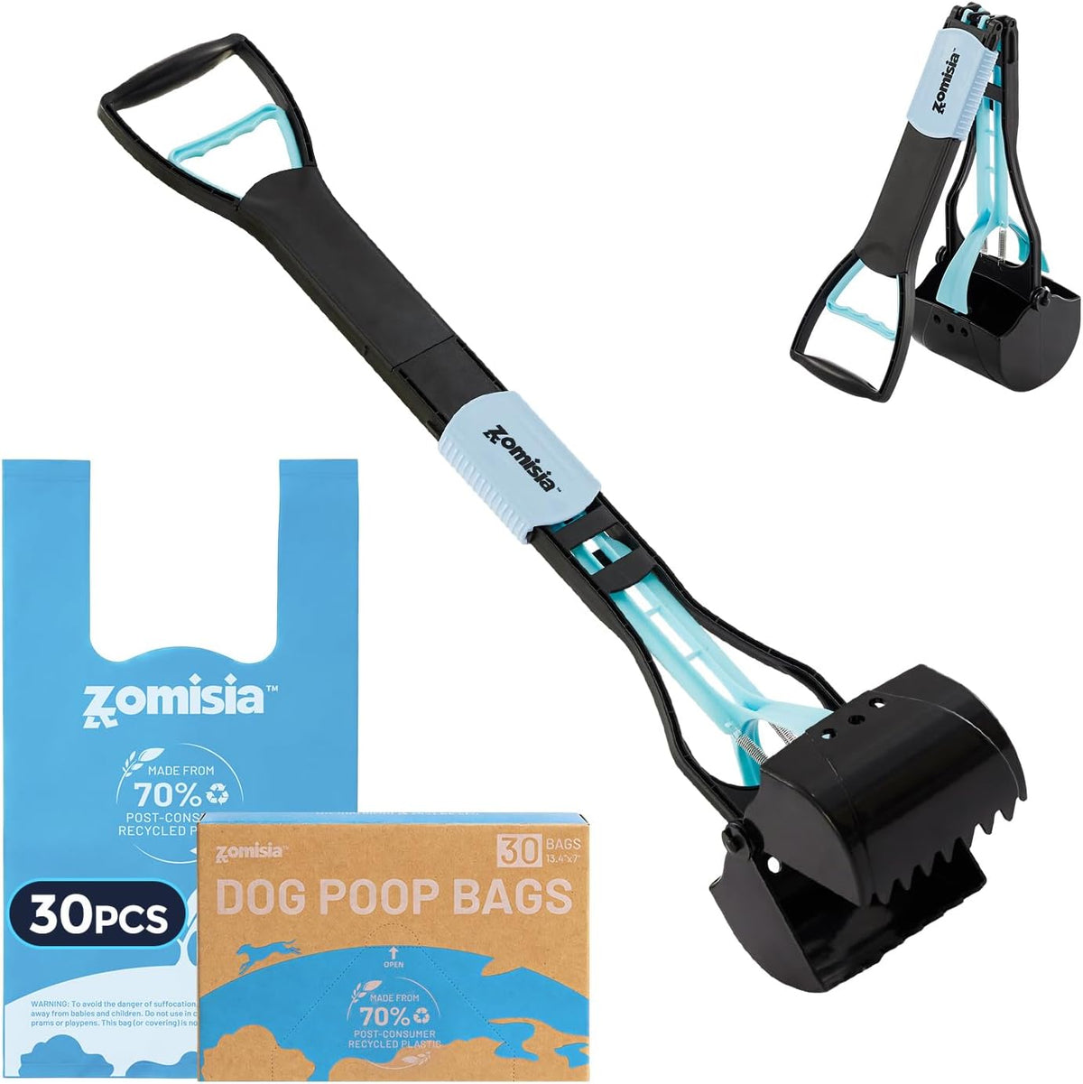 ZOMISIA 32" Pooper Scooper with Waste Bags - Poop Scooper for Large Dogs with Long Handle High Strength Material and Durable Spring for Yard, 30 Count Poop Bags - Image 9
