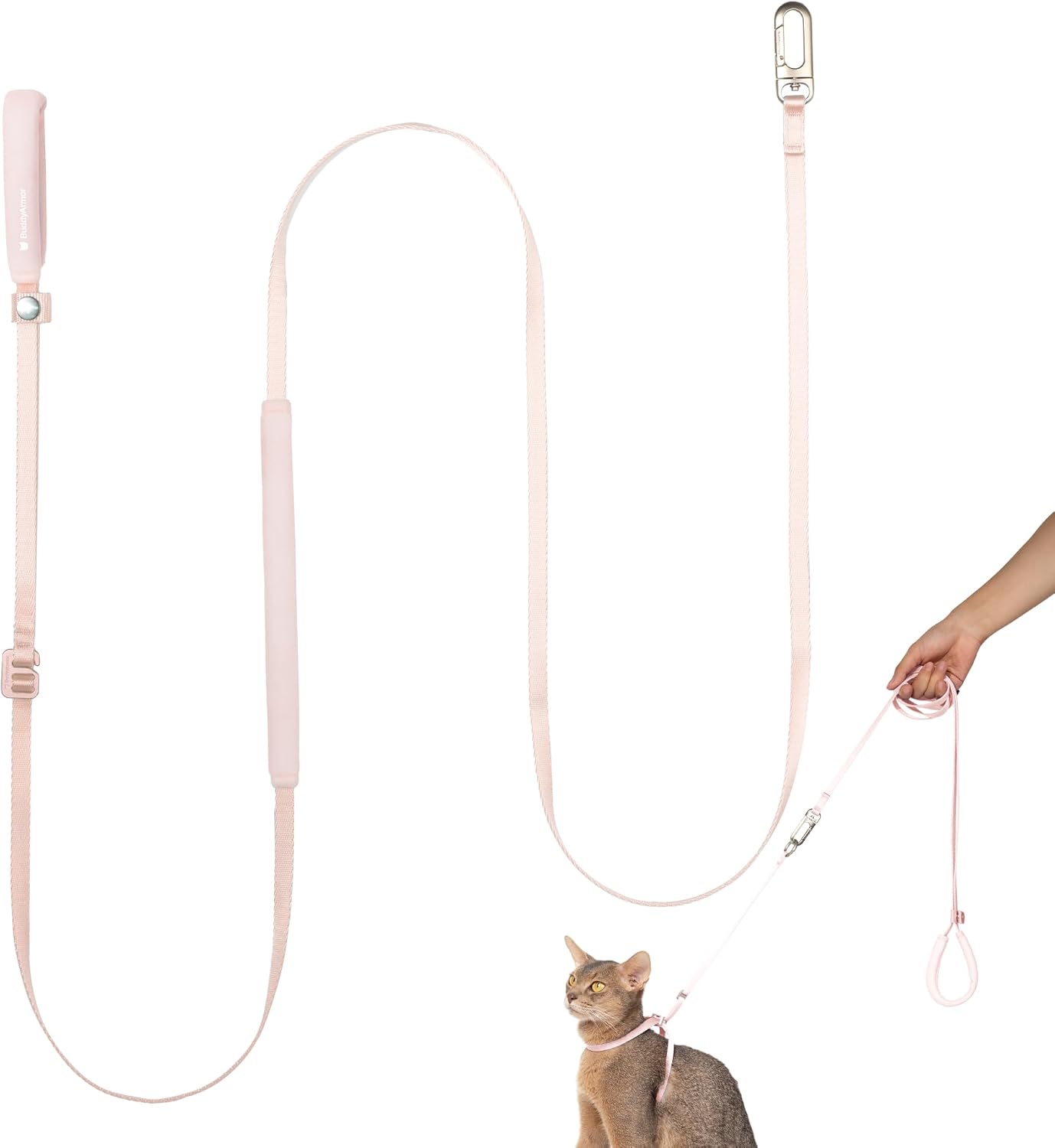 Ultra Lightweight Cat Leash Adjustable with Padded Handle, Soft Thin Nylon Cat Walking Training Waist Crossbody Leash for Kitten >4lbs Small Medium Large Cats Puppy, No Harness (Linen) - Image 14
