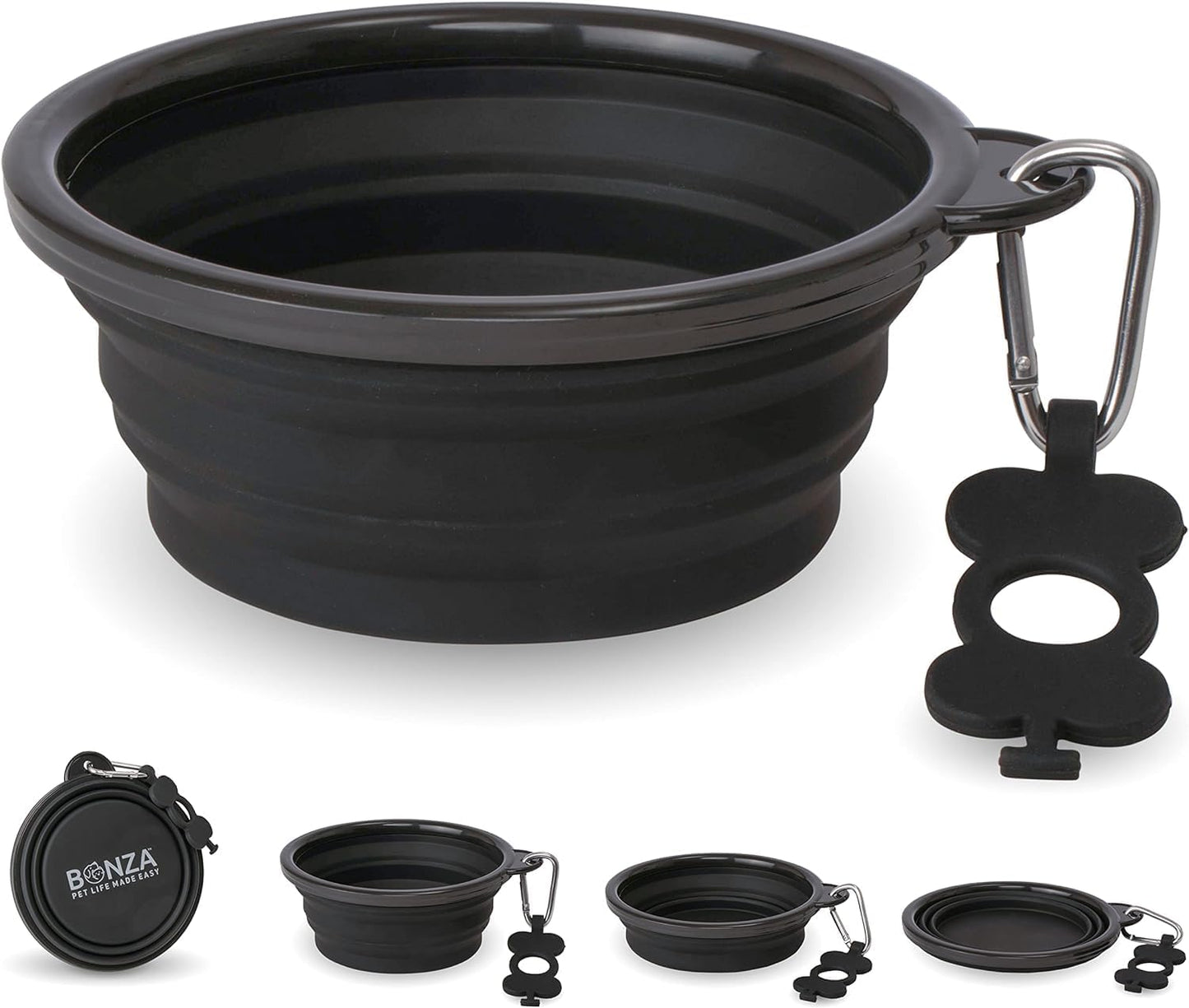 Bonza Collapsible Dog Water Bowl - BPA-Free Silicone Dog Dish - Reinforced Rim Collapsible Bowl - Carabiner Clip Travel Dishes for Pets - for Hiking, Camping & Car Trips - Large 33 Oz, Navy Blue - Image 12