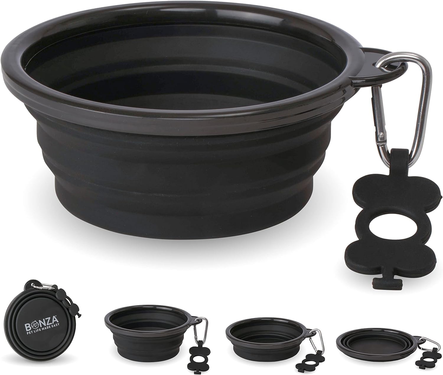 Bonza Collapsible Dog Water Bowl - BPA-Free Silicone Dog Dish - Reinforced Rim Collapsible Bowl - Carabiner Clip Travel Dishes for Pets - for Hiking, Camping & Car Trips - Large 33 Oz, Navy Blue - Image 12
