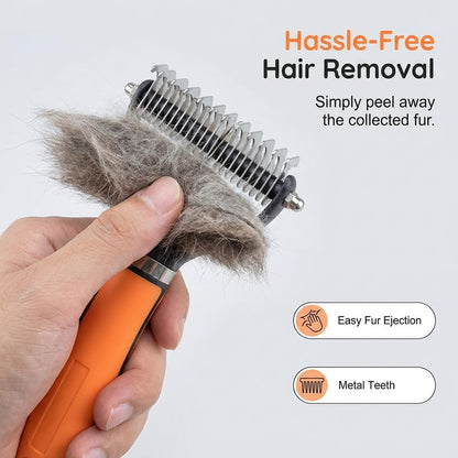 Double-Sided Self-Cleaning Pet Grooming Brush,2026 New Ergonomic Undercoat Rake,Gentle Detangler Brush for Long Thick Pet Hair,Professional Grooming Tool (Green-19Teeth/19Teeth) - Image 9