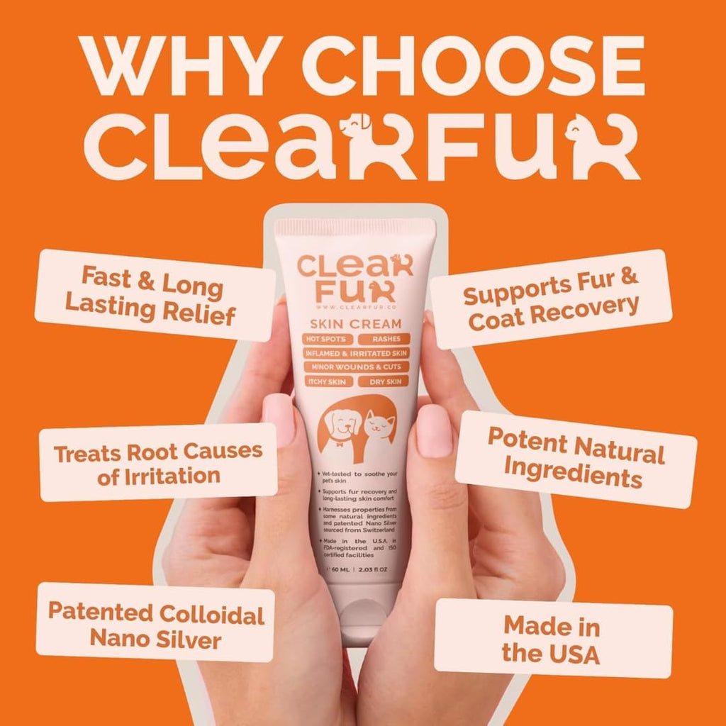 ClearFur skin remedy for dogs and cats showing application instructions on the label.
