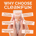 ClearFur skin remedy for dogs and cats showing application instructions on the label.