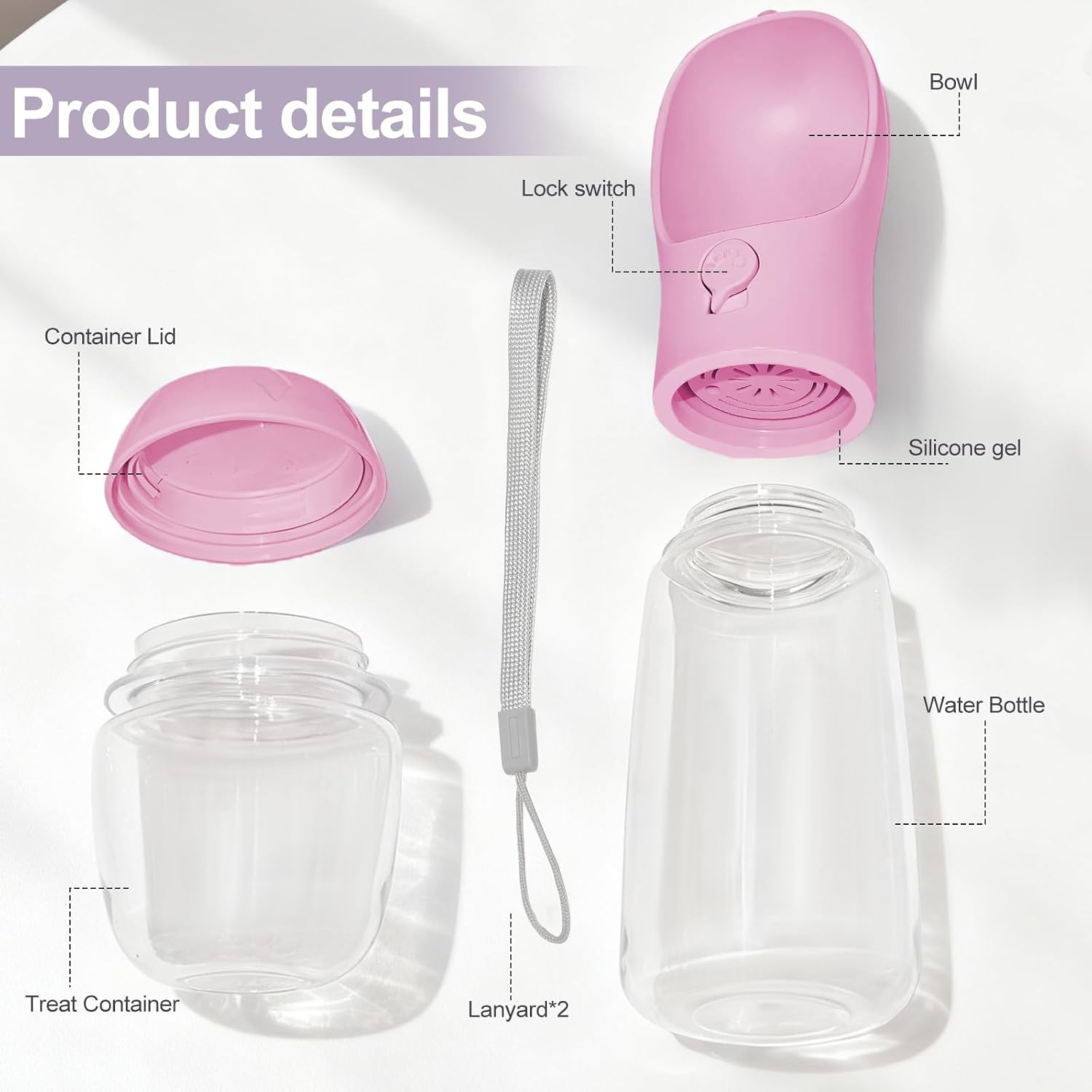 Liphier 2 in 1 pet travel bottle with food container detachment mechanism