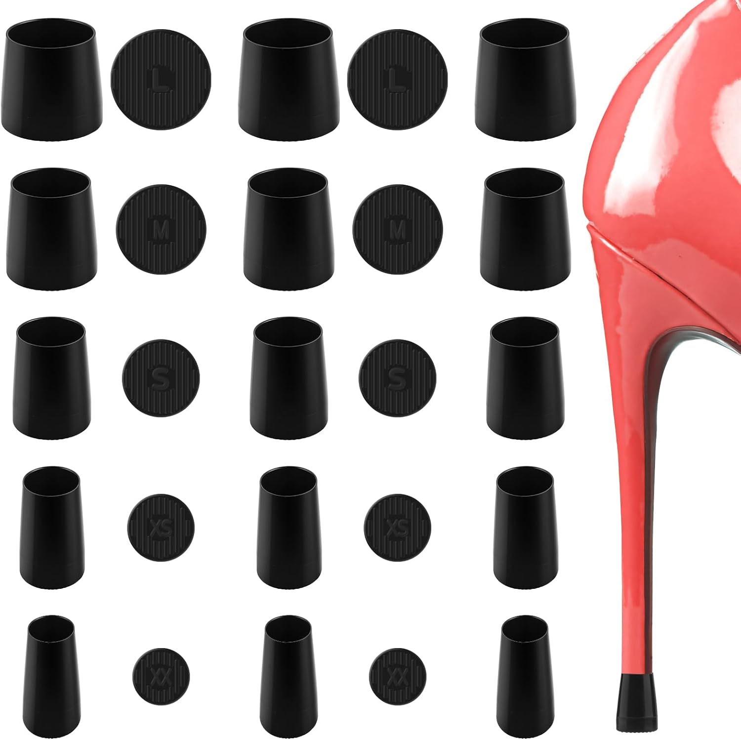 GoGo Heel 15 pairs black heel cap protectors front view for stiletto shoes