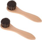 VANZACK soft bristle pet bath brush front view showing the ergonomic wooden handle.