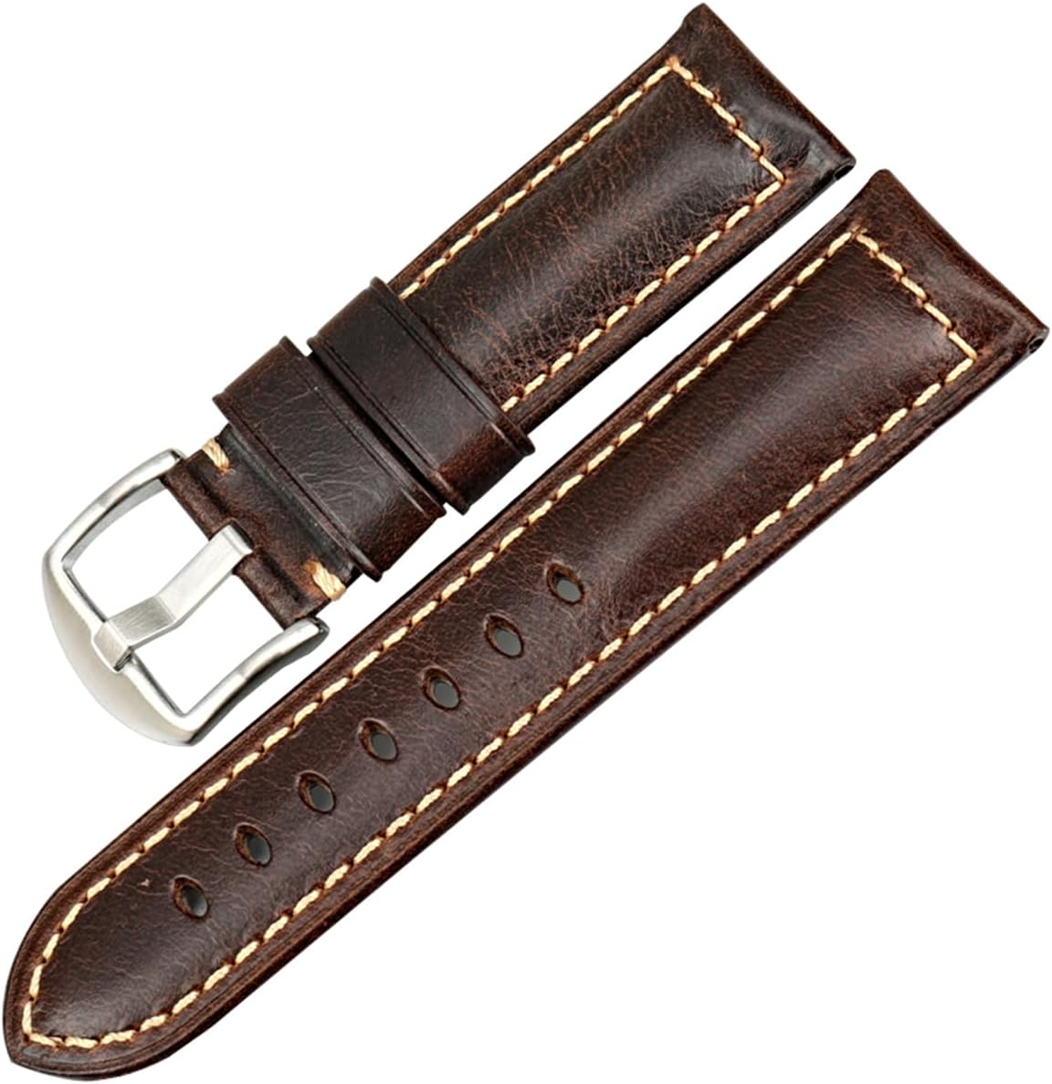 REZERO Italian leather replacement strap showing the stainless steel buckle hardware