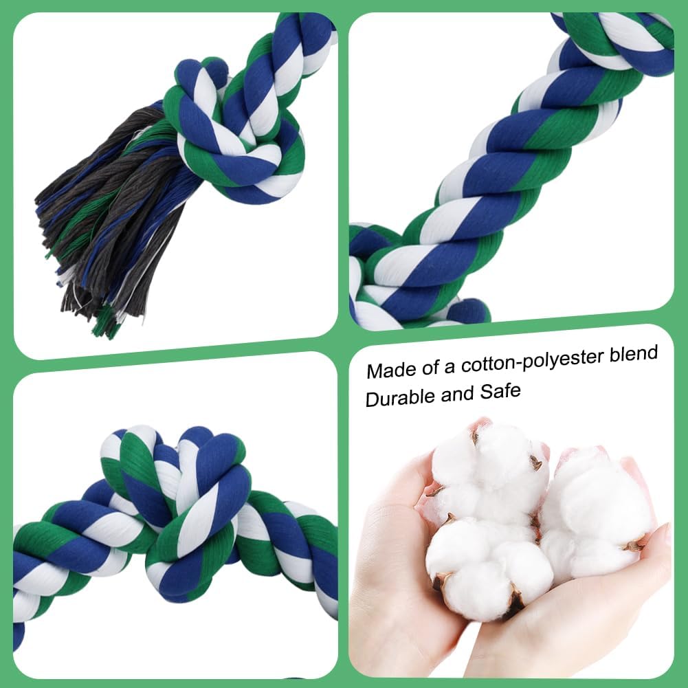 SZEE cotton polyester hybrid dog rope showing the thick woven fibers for dental cleaning.