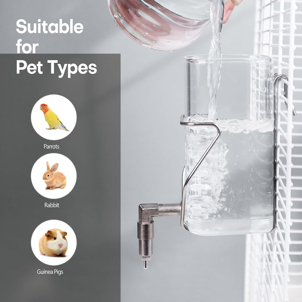 Premium Stainless Steel & Glass Pet Water Bottle - Firing Pin No-Drip Dispenser for Rabbits/Parrots/Rodents | 3 Size Options with Universal Cage Mount (600ml) - Image 3