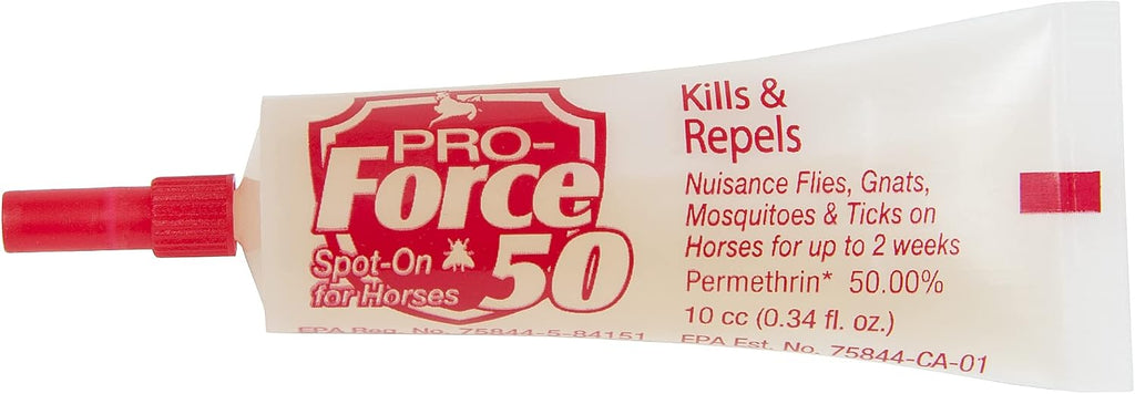 Manna Pro equine topical fly defense applicator tubes showing precise measurement markings