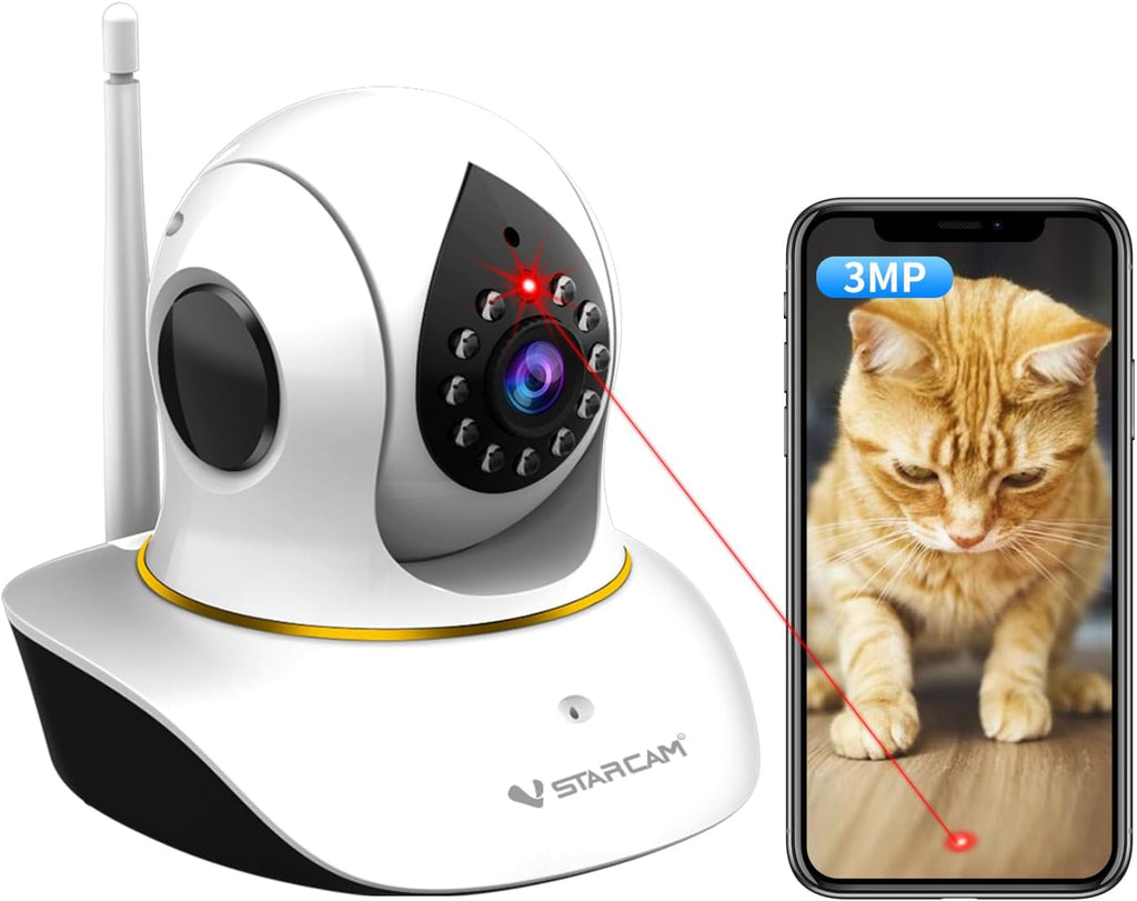 VSTARCAM Pet Camera with Laser front view showing lens and laser transmitter