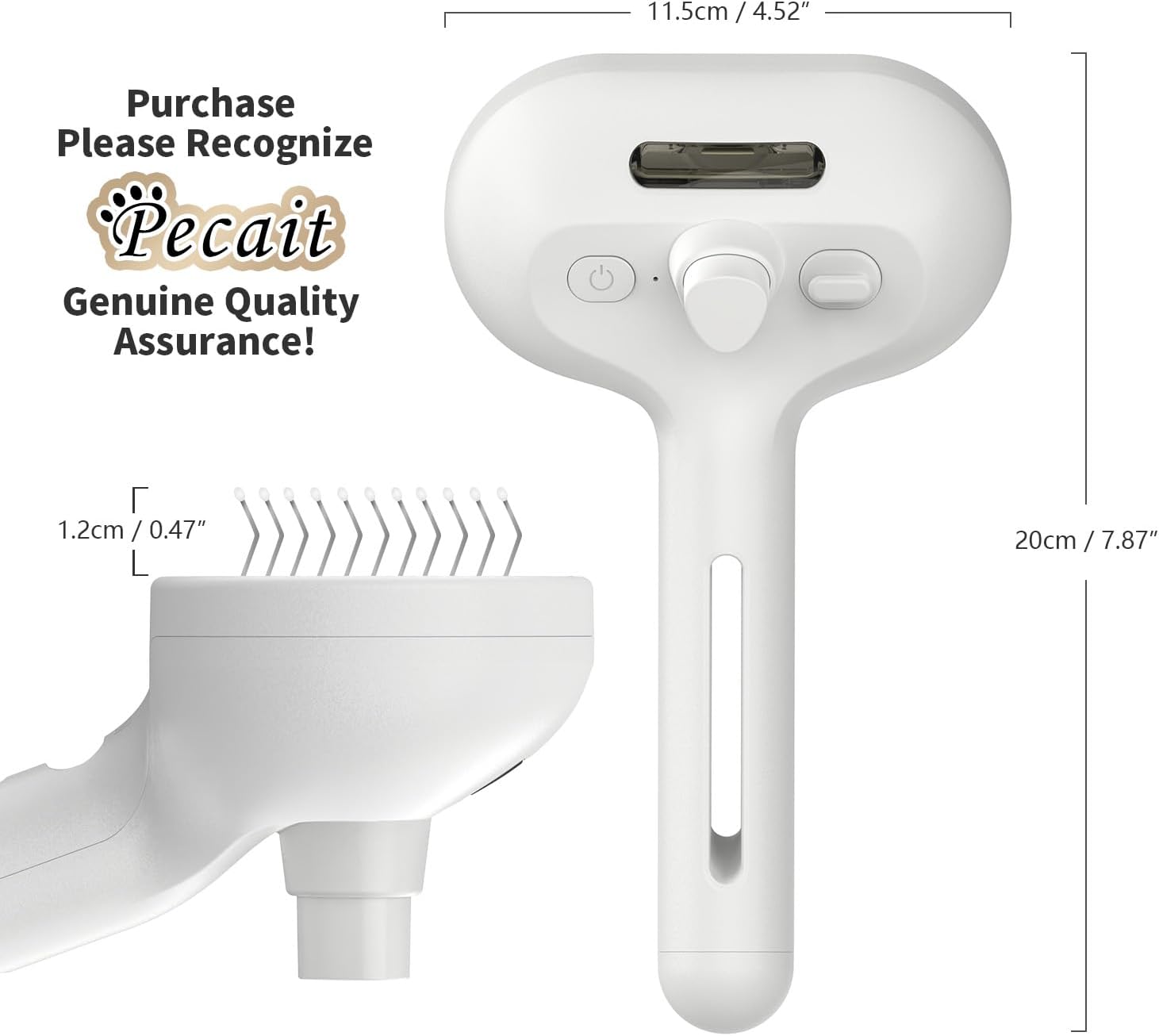Pecait pet hair removal comb effectively collecting loose undercoat fur from a fluffy cat.