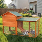 Large Outdoor Indoor Rabbit Hutch Wooden Bunny Rabbit Cage 2-Story with Run No-Leak Pull-Out Tray Waterproof Asphalt Roof Ramp for Guinea Pig Small Animal Wood Pet House Home Orange - Image 8