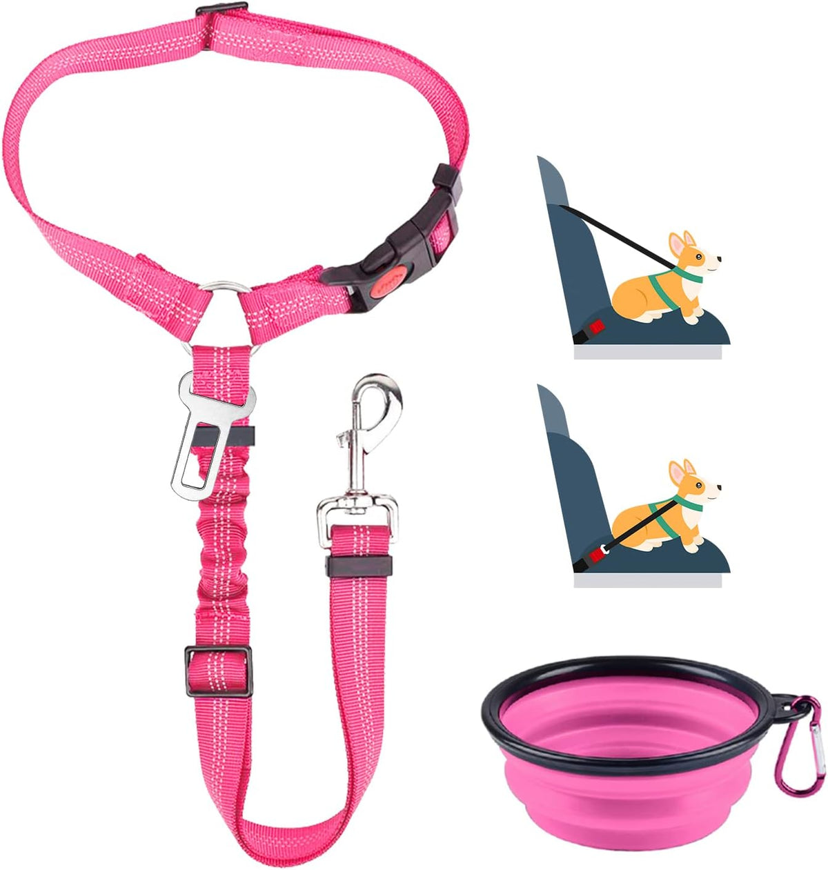 Lukovee Dog Car Seat Belt, 2 Pack Headrest Restraint Seatbelt, Adjustable Pet Safety Leads with Reflective Elastic Bungee for Dog Harness Collar Travel Daily Use (Fluorescent Pink,Headrest) - Image 12