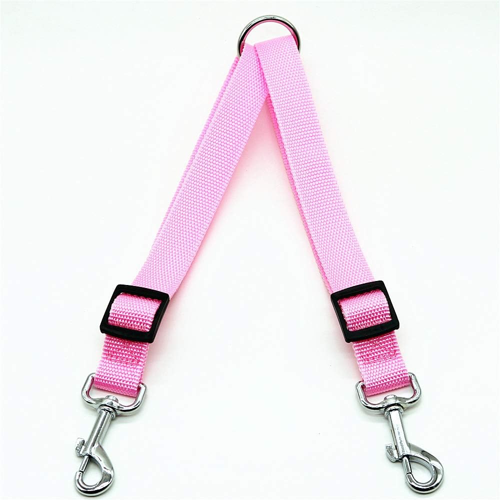 Shuiniba HTKJ pink adjustable double dog leash coupler front view