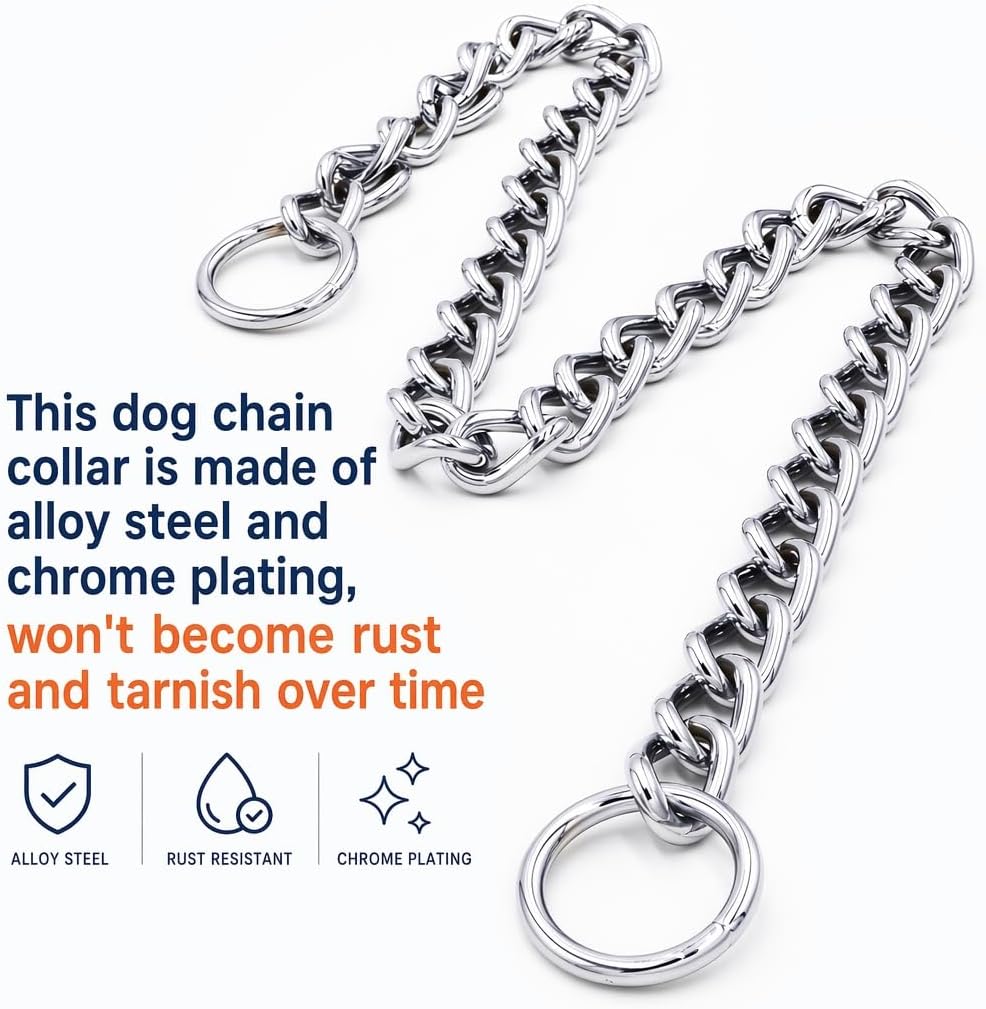 Freezx weatherproof dog training choke chain demonstrating the P loop mechanism