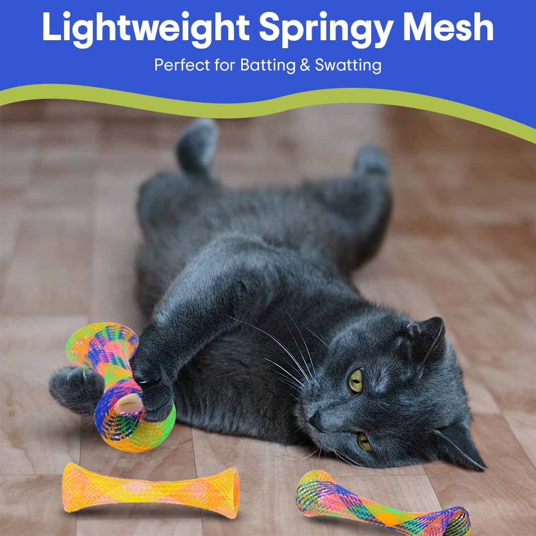 Mesh cat toy with catnip feature highlighted