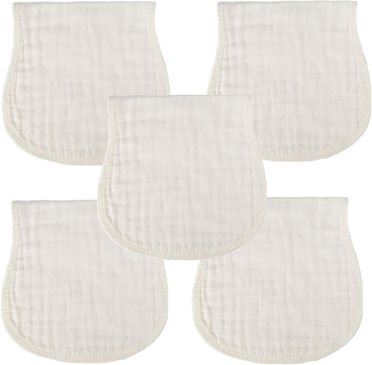 Mukin muslin cotton baby burp cloths white 5 pack front view