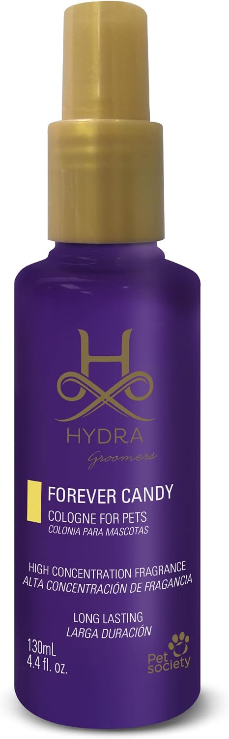 Hydra Groomers Forever VIP elegant pet finishing spray packaging detail.