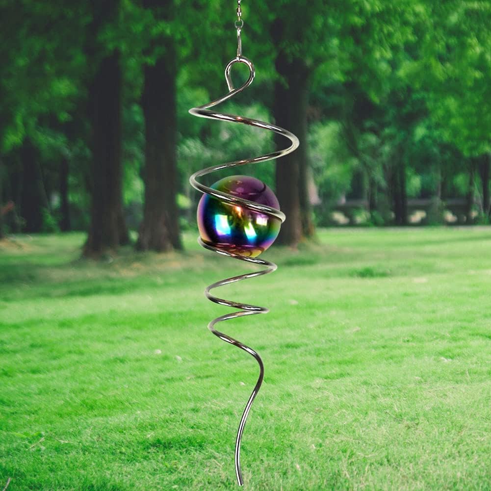 LJLIFART gazing ball spiral wind spinner front view