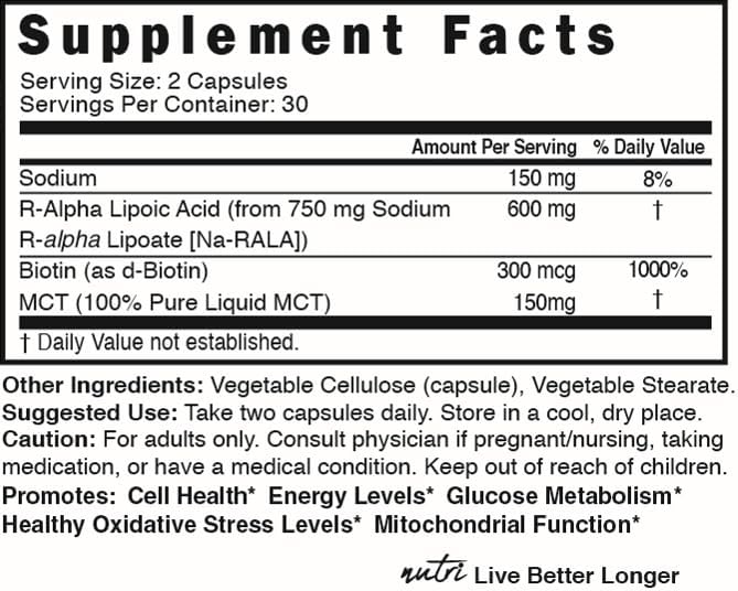 Top view of Nature's Fusions Nutri R Alpha Lipoic Acid bottle cap