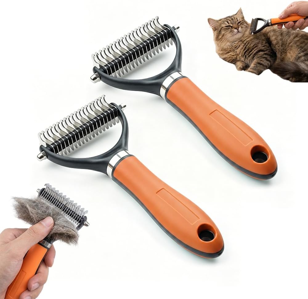 Asfanst double sided dematting comb front view pet grooming tool
