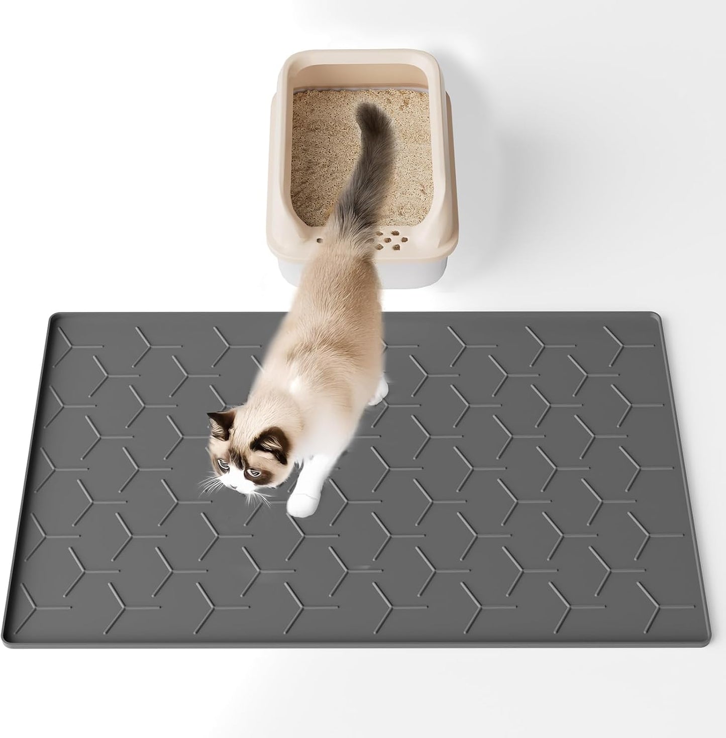 Bulkniu Large Silicone Cat Litter Mat, Waterproof/Urineproof, Litter Recycling, Easy to Clean, Soft on Kitty Paw (22"X34"- Grey) - Image 14